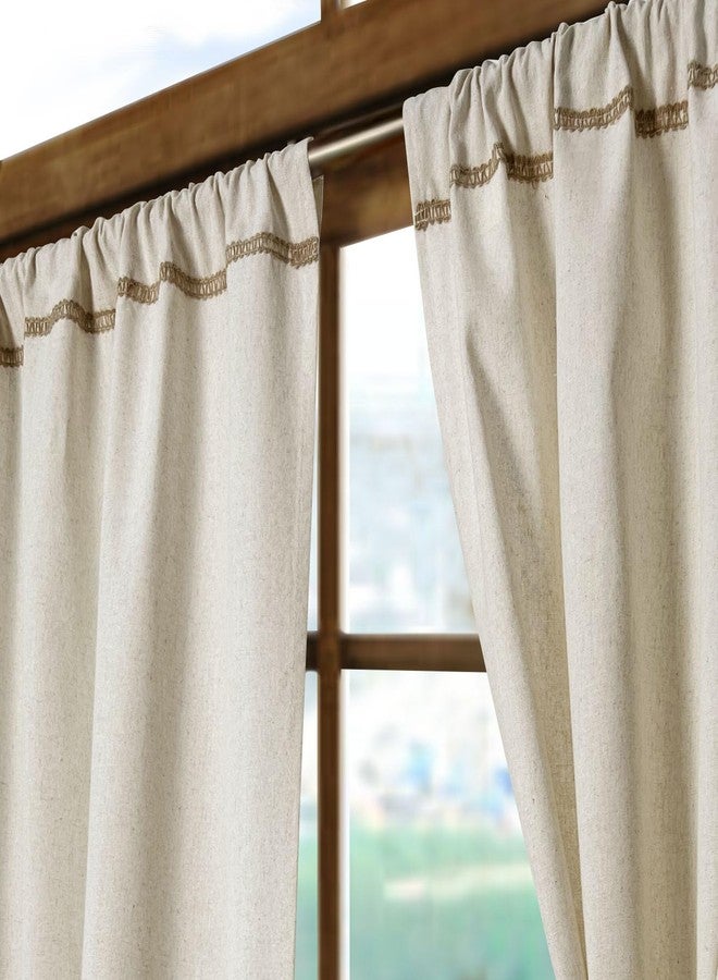 Oindec Cotton Linen Kitchen Curtains for Windows with Burlap Lace Trim Rustic Farmhouse 24 inch Rod Pocket Neutral Short Curtain Window Treatment Tiers,Set of 2 - Image 2